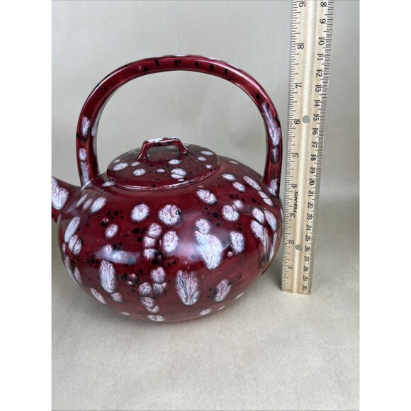Handcrafted Studio‎ Art Pottery Teapot Red Glaze White & Black Speckles Ceramic - Picture 9 of 9